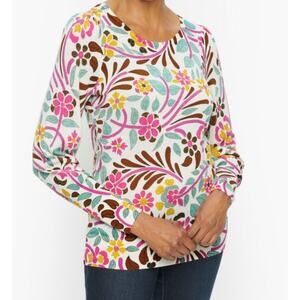 Talbots Pure Merino Wool Floral Print Long Sleeve Sweater Top Size L